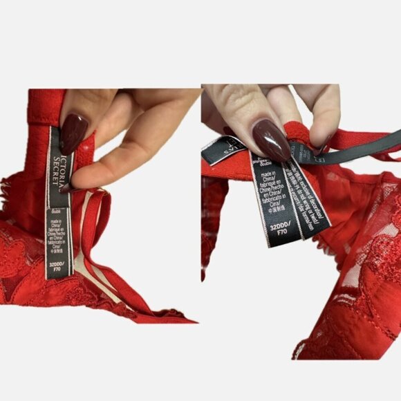 GORGEOUS Victoria's Secret 32DDD Very Sexy Red Floral Lace Appliqué Plunge Bra - Picture 4 of 8